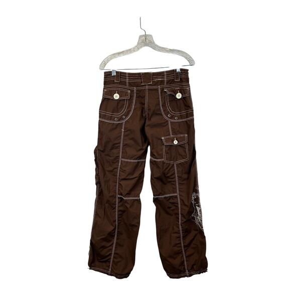 Vintage Y2K Light Cargo Pants Utility Streetwear Brown Sz L Embroidered Grunge - Picture 7 of 8
